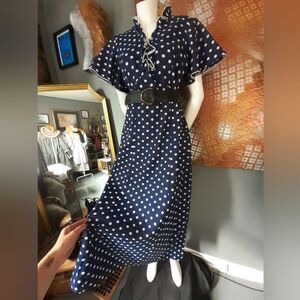 Vintage 1960s Navy Polka Dot Dress